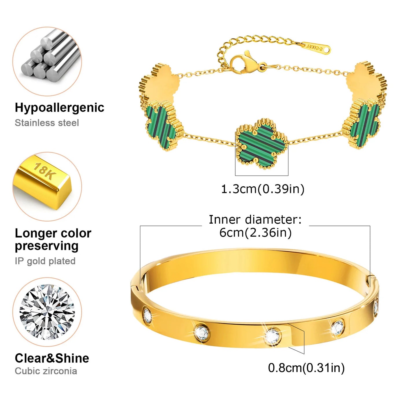 💖 Set de Pulseras Vnox Trébol 13mm – El Regalo Perfecto para Ella